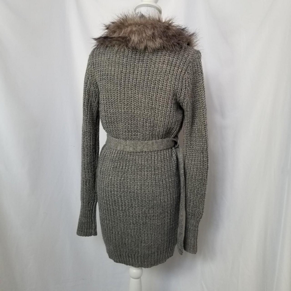 Jessica Simpson grey faux fur knit cardigan duster sweater sz Medium - Picture 4 of 6